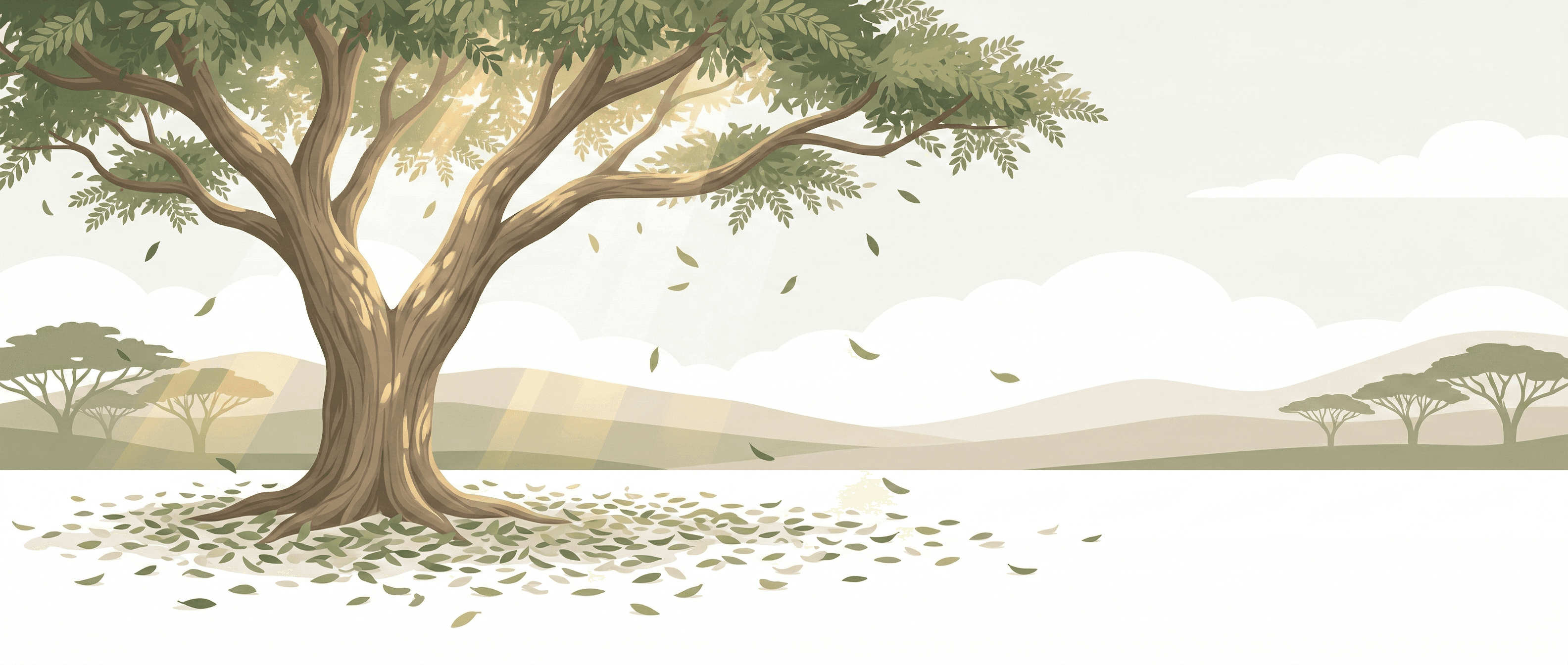 Feuilles d'acacia, lumière douce